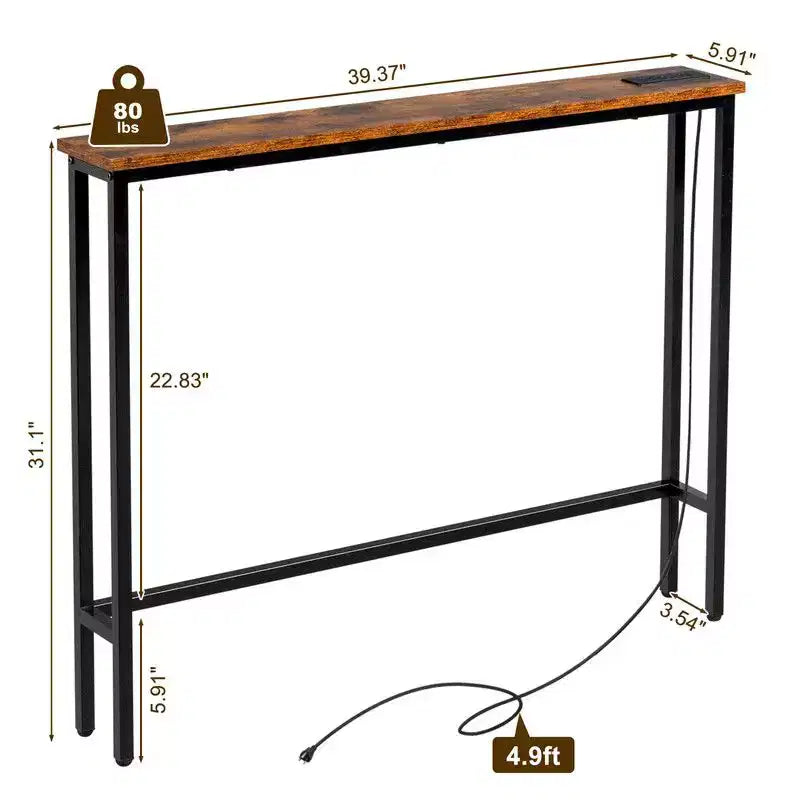 Marrone Ruggine 1pz Tavolo Consolle in Ferro Triamino 100*15*79cm con Prese