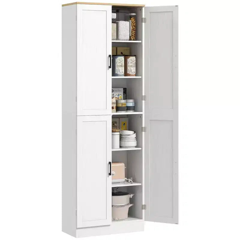 HOMCOM Dispensa da Cucina Autoportante da 170 cm, Armadietto Contenitore a 4 Ante con Ripiani Regolabili e Porte