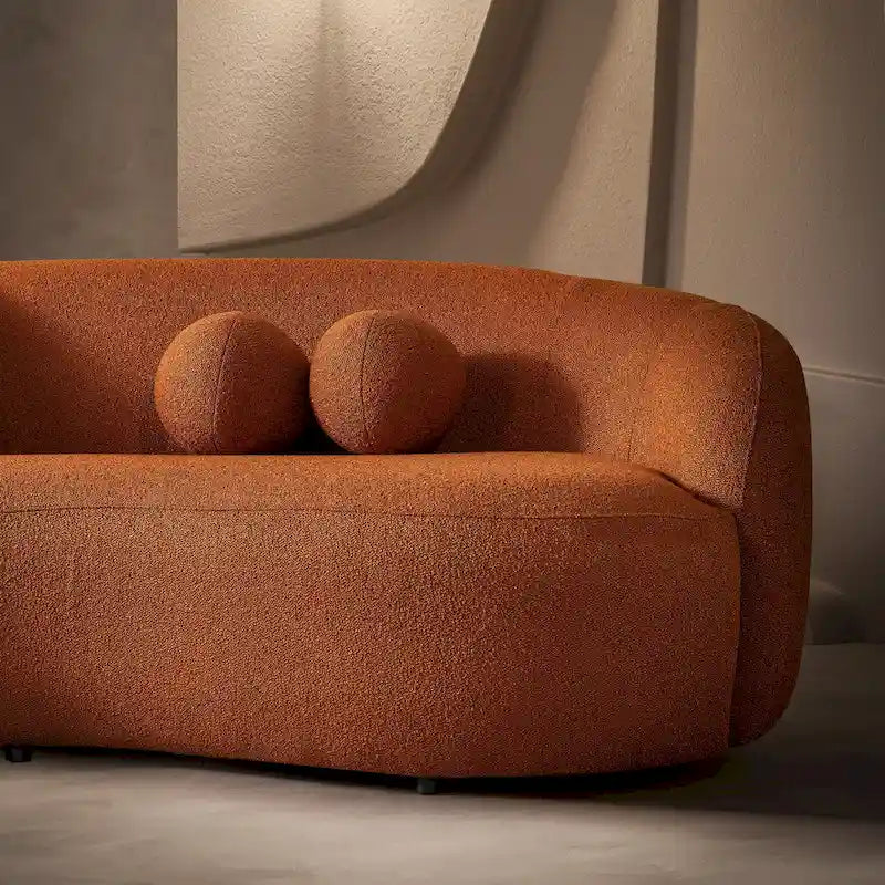 Divano curvo Blaine di lusso in tessuto bouclé, moderno, stile Japandi