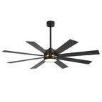 Ventilatore da soffitto nero da 65 pollici a 8 pale con luce LED e telecomando