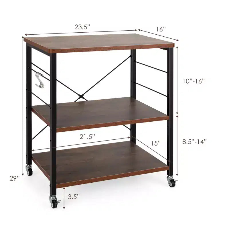 Scaffale da Cucina a 3 Livelli Costway, Carrello per Forno a Microonde con Gancio