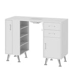 Tavolo per manicure da 42'' per tecnico unghie con raccoglitore di polvere e poggia polso, scrivania per unghie con armadietto verticale estraibile, 1 mobiletto contenitore, 2 cassetti