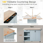 Isola da cucina con piano pieghevole, carrello da cucina con ripiano estraibile, portasciugamani e cassetto, ruote girevoli