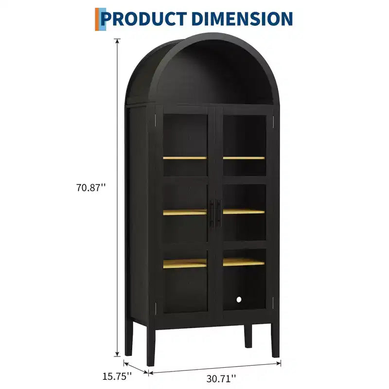 Mobiletto contenitore, Nero/Bianco, Stile ad arco, Singolo, Alto 71 con Luci LED e Ante in Vetro