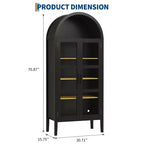 Mobiletto contenitore, Nero/Bianco, Stile ad arco, Singolo, Alto 71 con Luci LED e Ante in Vetro