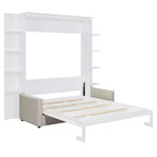 Letto a scomparsa Whisen Modern Design con struttura in legno, Queen Size, con divano e mensole
