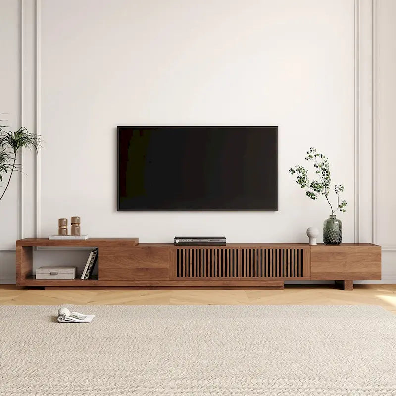 Mobile TV Moderno Retrattile ed Estensibile con 4 Cassetti, Fino a 261 cm - 199,5P x 40L x 35A cm