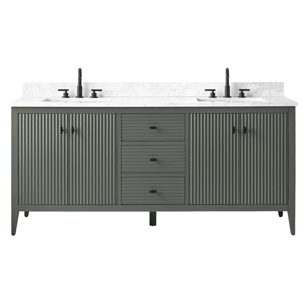 Mobile lavabo doppio Vanity Art 72 per bagno, con top in marmo tecnico