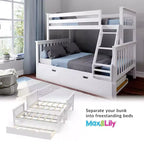Letto a Castello in Legno Massello Max & Lily, una Piazza e Mezza con Letto Estraibile Contenitore e Scaletta per Bambini