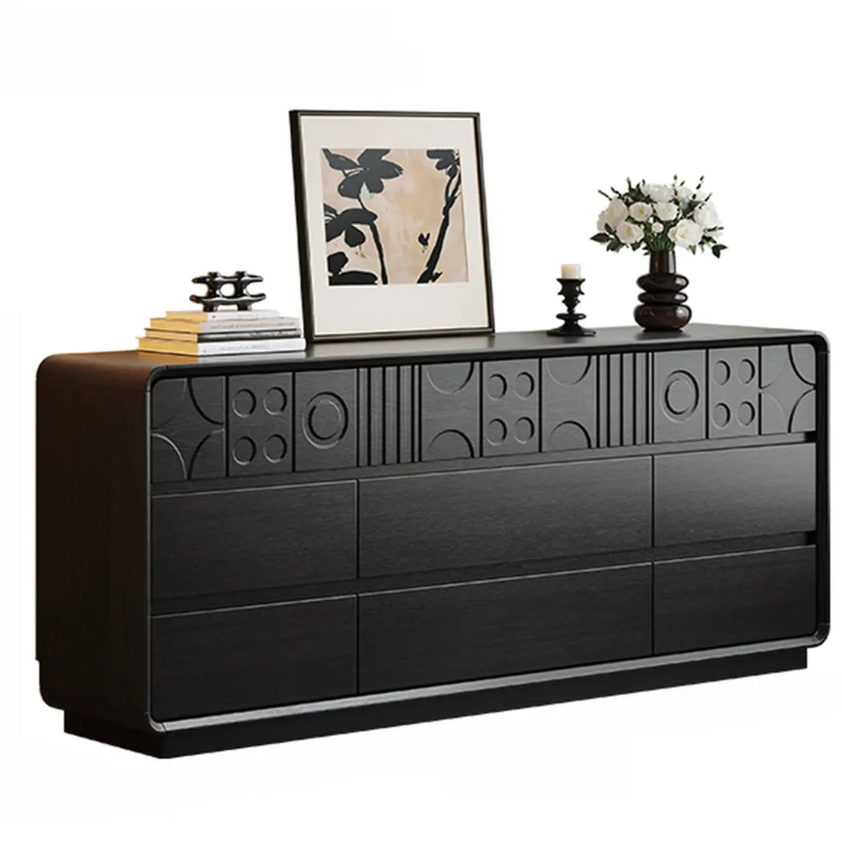 Comò in legno stile Art Déco con intagli geometrici