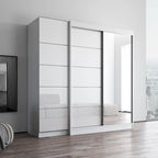 Armadio a 2 ante con specchio, frontale in vetro, 2 persone (grigio / nero / bianco)
