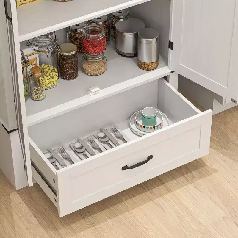 HOMCOM Dispensa da Cucina 183 cm con Ante a Scorrimento, Armadio da Cucina Salvaspazio con Ripiani Regolabili e Cassetto