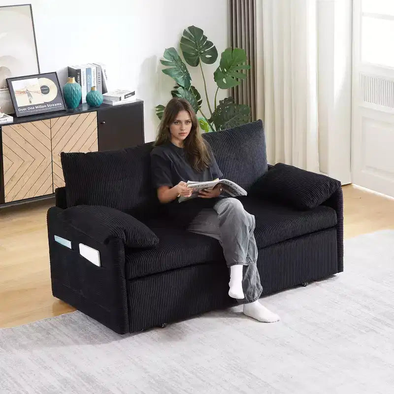 Divano letto convertibile 3-in-1 in velluto a coste da 64,5 pollici con letto estraibile