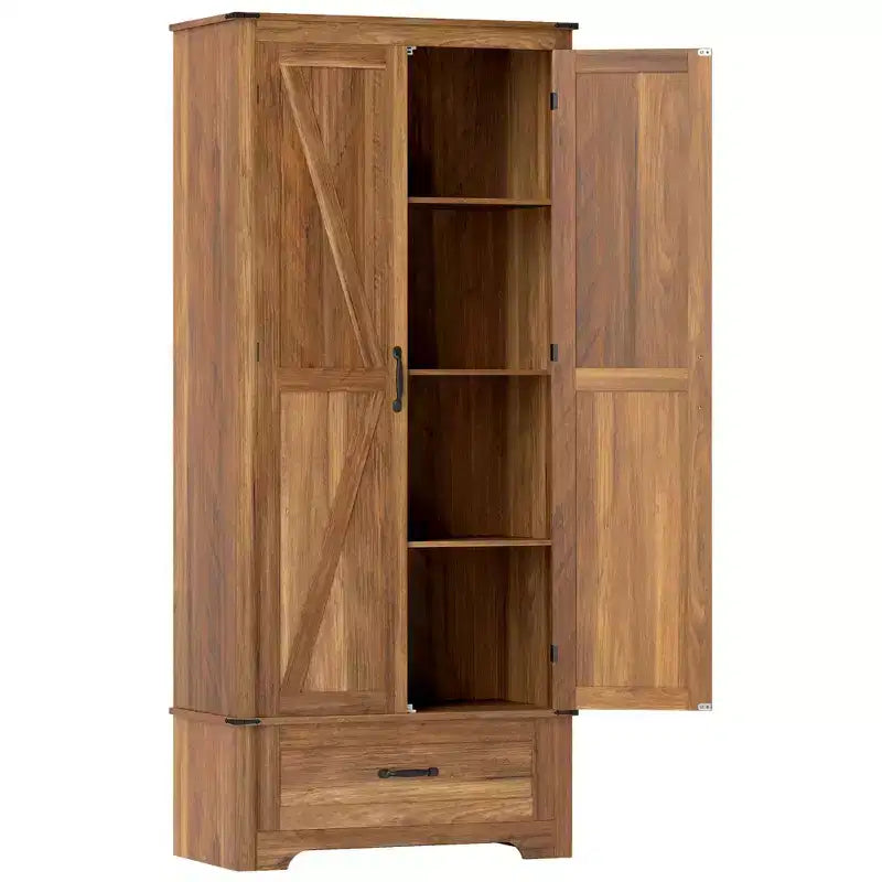 HOMCOM Dispensa da Cucina 183 cm con Ante a Scorrimento, Armadio da Cucina Salvaspazio con Ripiani Regolabili e Cassetto