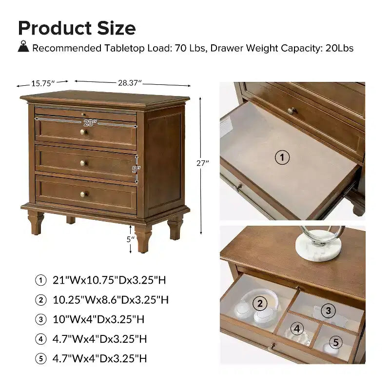 Giorgio 3 - Tavolino con cassetti e prese integrate Set di 2|HULALA HOME
