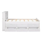 Letto a piattaforma con letto estraibile e cassetti, Letto a piattaforma contenitore con USB, Letto a piattaforma in legno con libreria