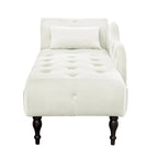 Moderna Chaise Longue da 60.6" in Velluto Imbottito con Bottoni Capitonnè, Gambe in Legno Massello e Borchie