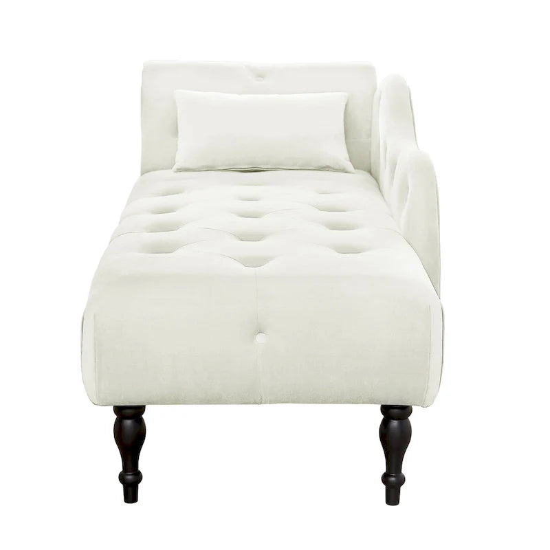 Moderna Chaise Longue da 60.6" in Velluto Imbottito con Bottoni Capitonnè, Gambe in Legno Massello e Borchie
