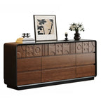 Comò in legno stile Art Déco con intagli geometrici