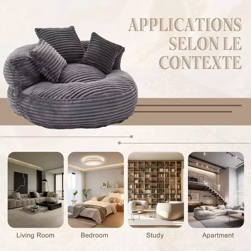 Pouf Divano per Adulti e Bambini, Poltrona Sacco Oversize in Corduroy con 3 Cuscini e Braccioli per Soggiorno e Camera da Letto