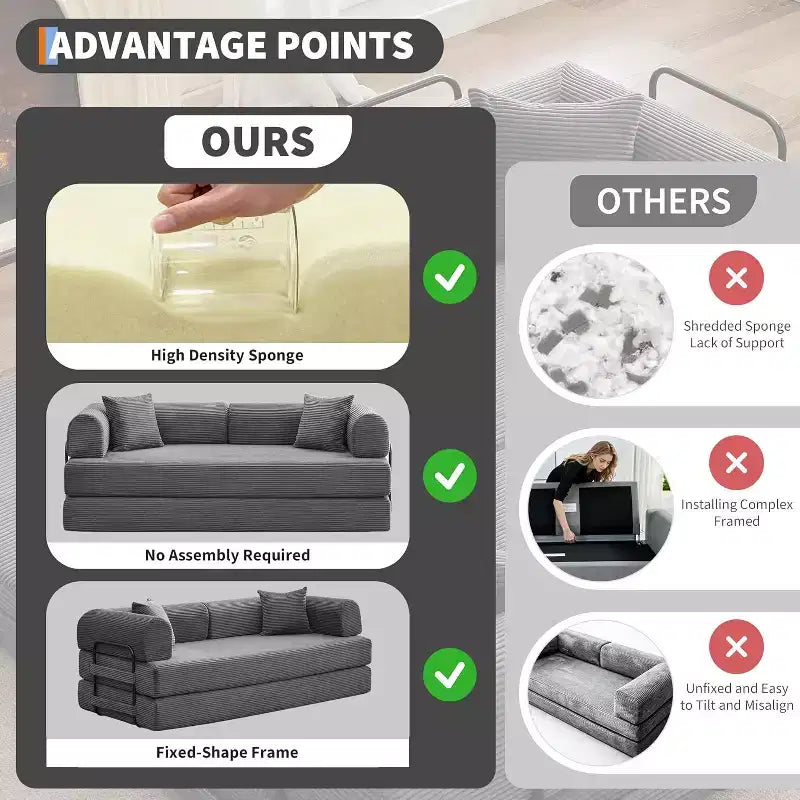 Divano Letto Convertibile 2 in 1, comodo Divano Letto Pieghevole in Corduroy con Seduta Profonda e Braccioli Ampi, Divano Senza Struttura, per Soggiorno, Appartamenti
