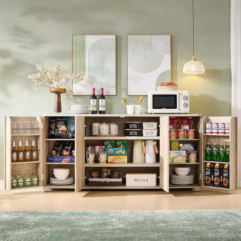 Credenza a Buffet da Cucina con 4 Ante e Ripiani, Credenza Moderna Grande, Mobile Contenitore per Bar Caffè da 66 Pollici