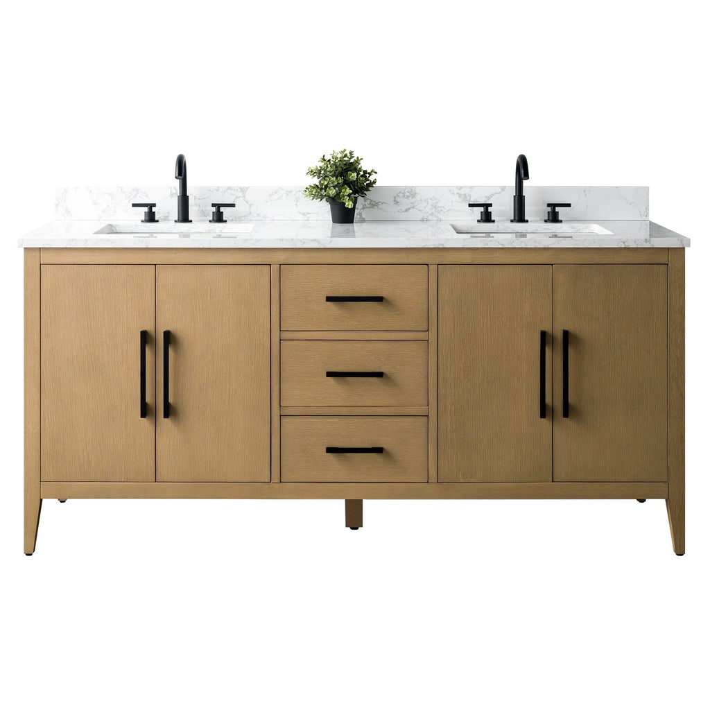 Mobile lavabo doppio Vanity Art 72 per bagno, con top in marmo tecnico