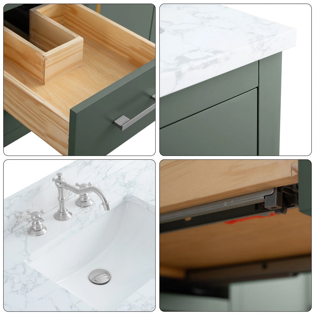 Mobile lavabo doppio Vanity Art 72 per bagno, con top in marmo tecnico