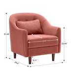28.34W Lot de 2 fauteuils d'appoint, fauteuil barillet en velours avec pieds en bois massif