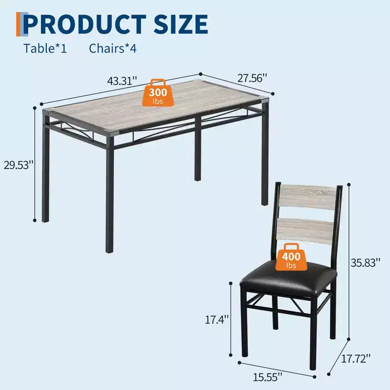 Set tavolo da pranzo per 4 persone, con 4 sedie imbottite, set tavolo da pranzo da 5 pezzi in legno con protezione angolare per cucina, appartamento, piccoli spazi