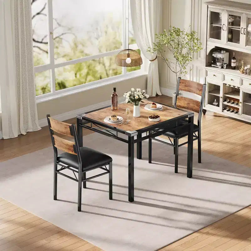 Set tavolo da pranzo per 4 persone, con 4 sedie imbottite, set tavolo da pranzo da 5 pezzi in legno con protezione angolare per cucina, appartamento, piccoli spazi