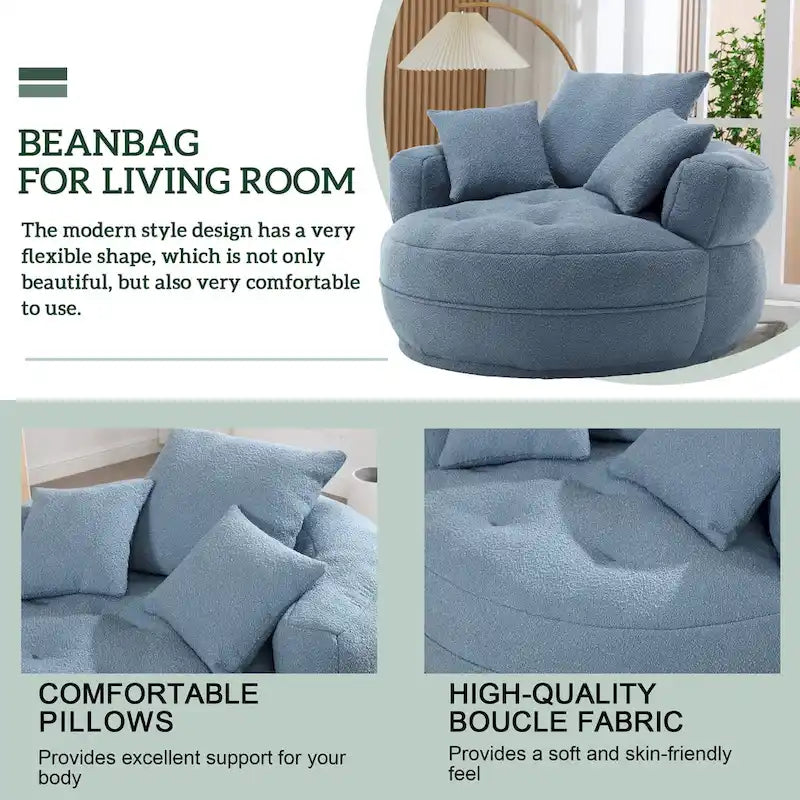 Poltrona Divano Pigro Rotondo – Bianco/Blu/Grigio/Giallo/Arancione/Rosarossa/Blu Scuro/Verde, Posto Singolo e Coppia