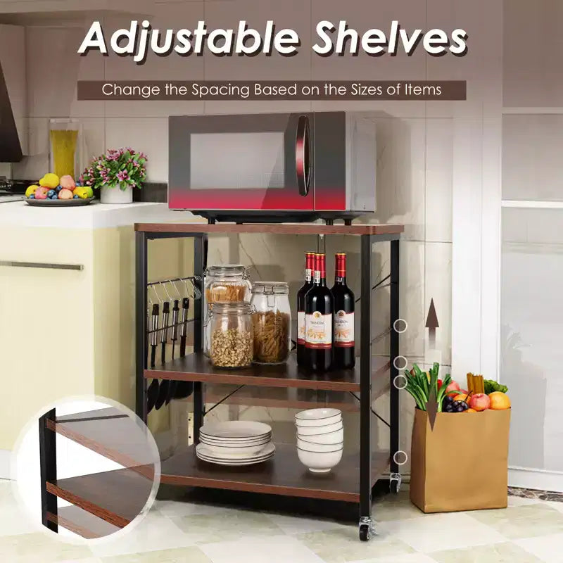 Scaffale da Cucina a 3 Livelli Costway, Carrello per Forno a Microonde con Gancio