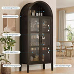 Mobiletto contenitore, Nero/Bianco, Stile ad arco, Singolo, Alto 71 con Luci LED e Ante in Vetro