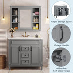 Mobile bagno moderno da 90 cm con lavabo integrato e specchiera, 2 ante e 2 cassetti