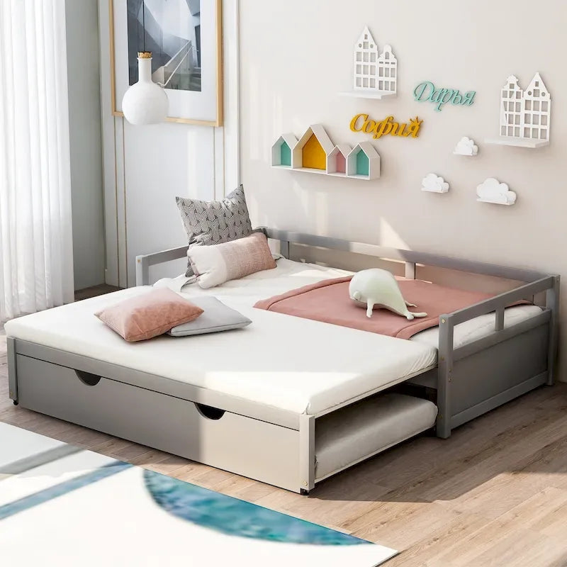 Letto a giorno estensibile con letto estraibile, Letto a giorno in legno con letto estraibile