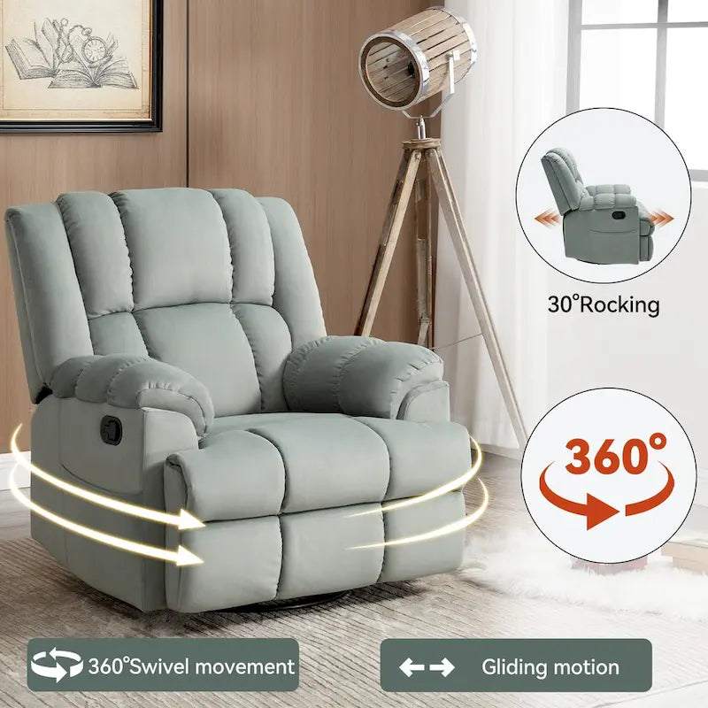 Poltrona reclinabile manuale oversize verde con funzione girevole, a dondolo e rivestimento in tessuto