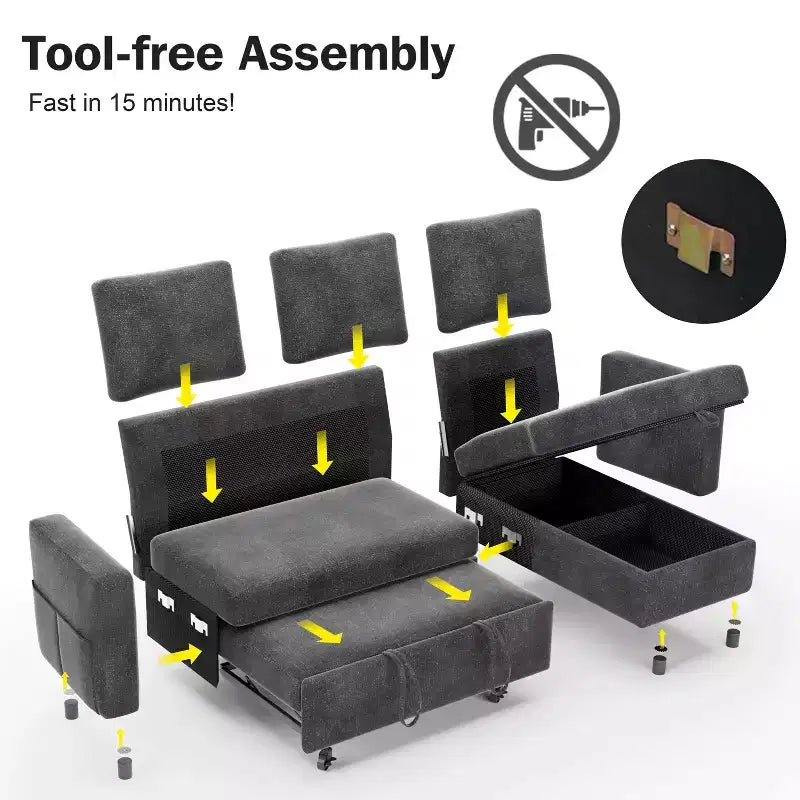 Dyonery Divano Letto Angolare 81, Divano Estraibile a L con Chaise Longue Reversibile con Contenitore, USB, Schienale Reclinabile