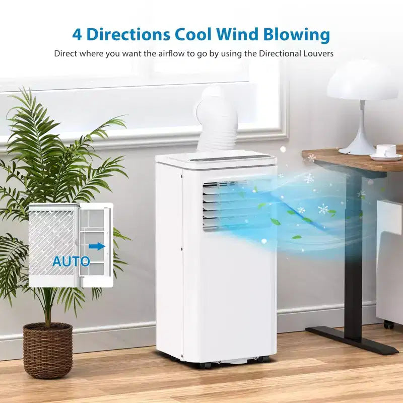 Condizionatore Portatile da 10000 BTU, Climatizzatore Domestico con Telecomando per Stanze fino a 42 m², Funzioni 3-in-1/Timer 24 Ore/Rotelle