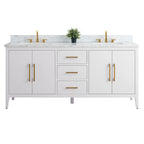 Mobile lavabo doppio Vanity Art 72 per bagno, con top in marmo tecnico