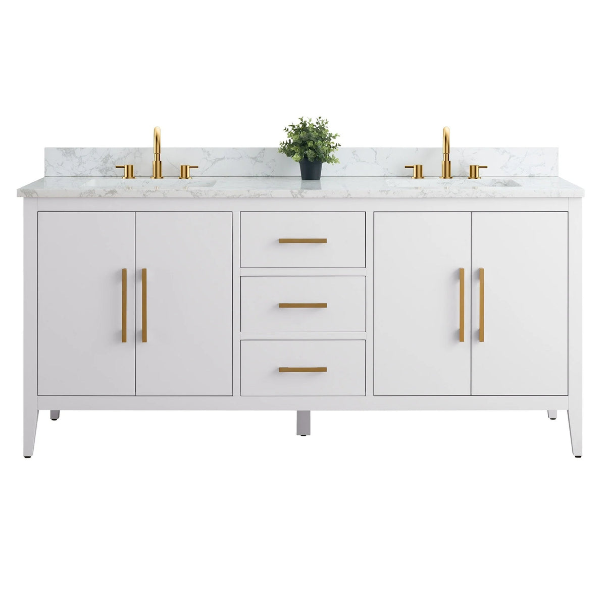 Mobile lavabo doppio Vanity Art 72 per bagno, con top in marmo tecnico