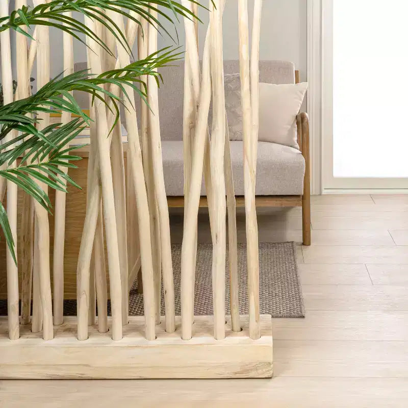 JONATHAN Y Tranquil 39W x 68H Divisorio per ambienti in pannello singolo con rami di teak costieri bohémien realizzati a mano