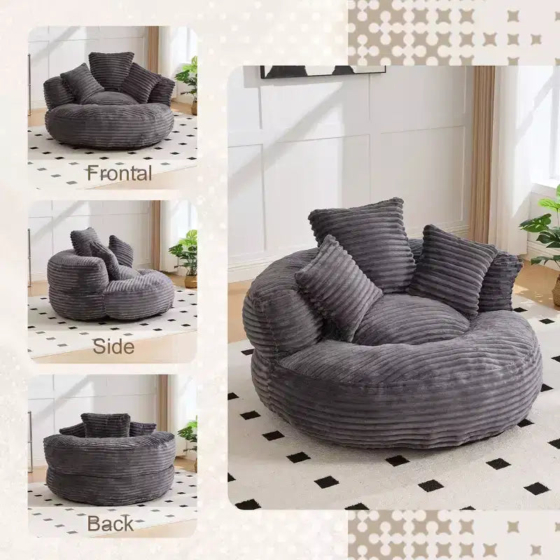 Pouf Divano per Adulti e Bambini, Poltrona Sacco Oversize in Corduroy con 3 Cuscini e Braccioli per Soggiorno e Camera da Letto