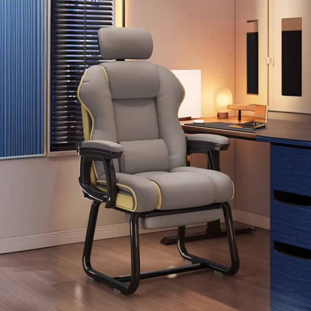 Sedia direzionale ergonomica in pelle gialla con schienale alto