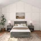 Lit double Plank+Beam Farmhouse avec tête de lit, plateforme en bois massif