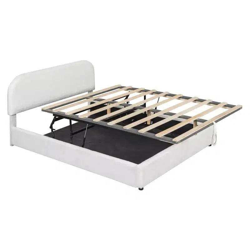Letto matrimoniale imbottito con contenitore sollevabile - Bianco