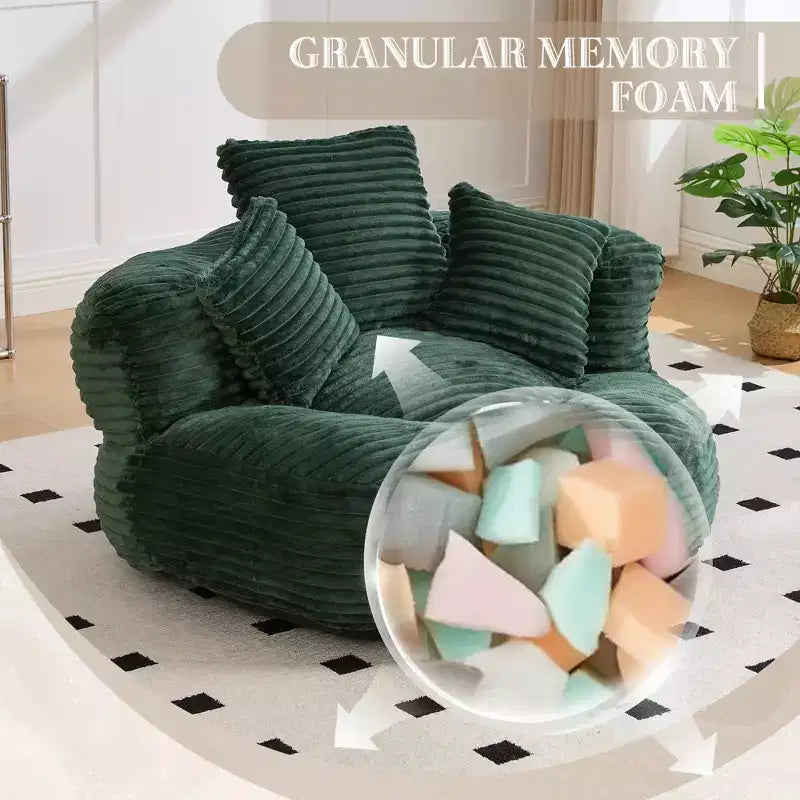 Pouf Divano per Adulti e Bambini, Poltrona Sacco Oversize in Corduroy con 3 Cuscini e Braccioli per Soggiorno e Camera da Letto