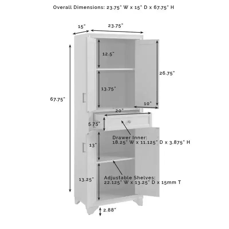 Set di dispensa e credenza Tara 3 pezzi, effetto invecchiato - Crosley