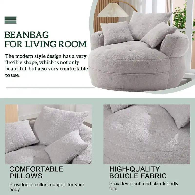 Poltrona Divano Pigro Rotondo – Bianco/Blu/Grigio/Giallo/Arancione/Rosarossa/Blu Scuro/Verde, Posto Singolo e Coppia