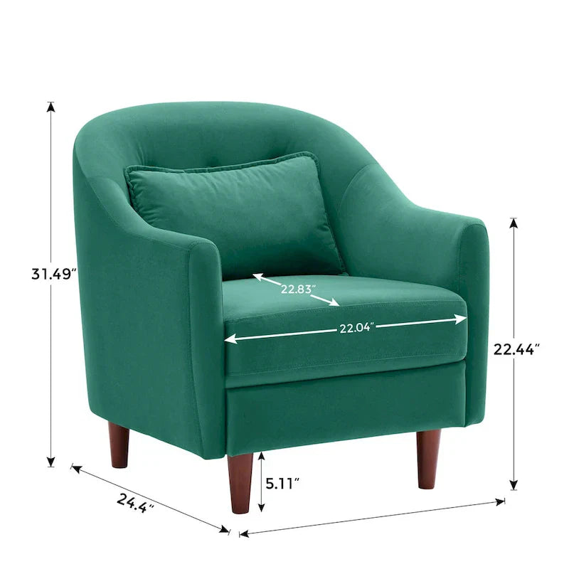 28.34W Lot de 2 fauteuils d'appoint, fauteuil barillet en velours avec pieds en bois massif